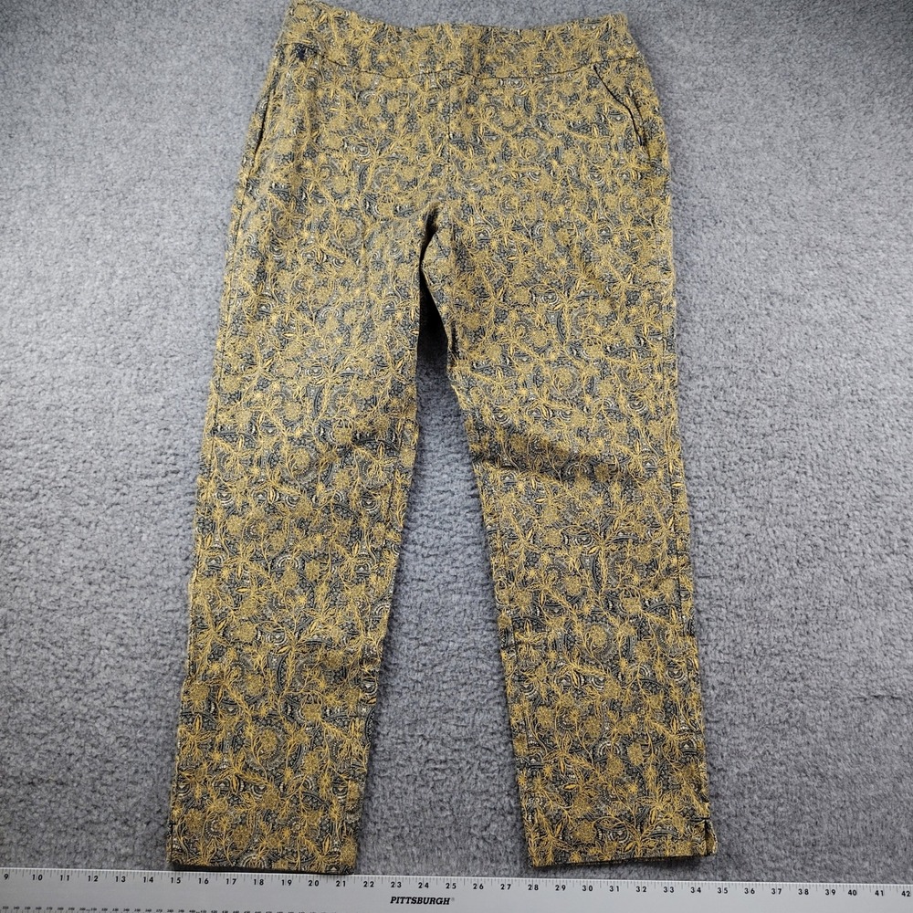 Soft Surroundings Ankle Pants Sz Large Large Gold Navy Paisley Floral Pull On